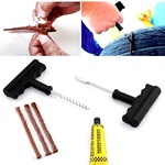 Puncture Repair Kit Tubeless Tyre Full Set With Nose Pliers, Rubber Cement And Extra Strips For Cars, Bikes