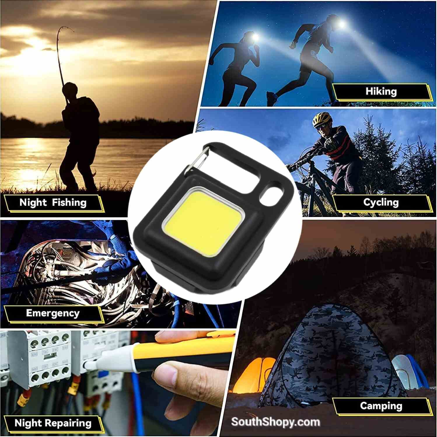 LED Battery Operated Keychain Flashlight Small Work Light With Folding Bracket Bottle Opener For Camping, Hiking, Emergency using.