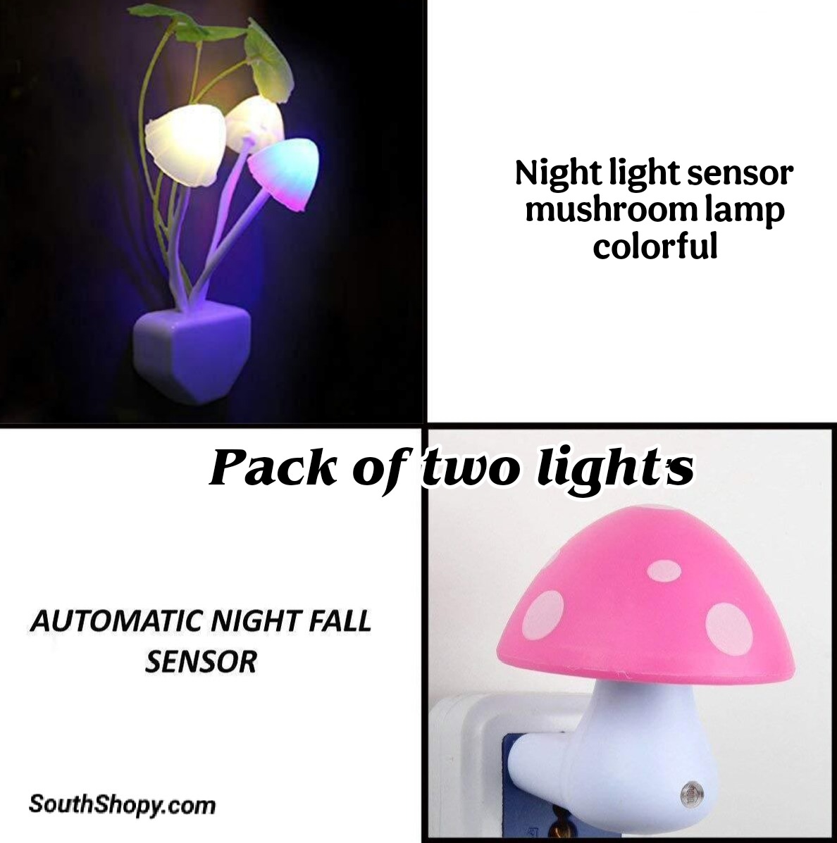 Automatic Night Sensor Mushroom Lamp (0.2 Watt, Multicolour) pack of two different model light's